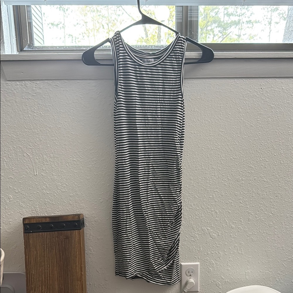 Love Fire Black and White Asymmetrical Ruched Midi Dress